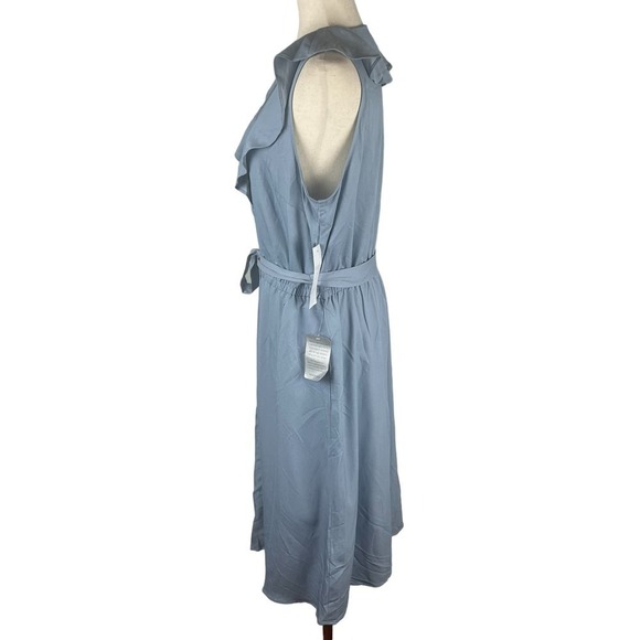 LONDON TIMES V-NECK CHAMBRAY RUFFLE SLEEVELESS MIDI DRESS IN BLUE NWT WOMEN'S 14 - Picture 10 of 15